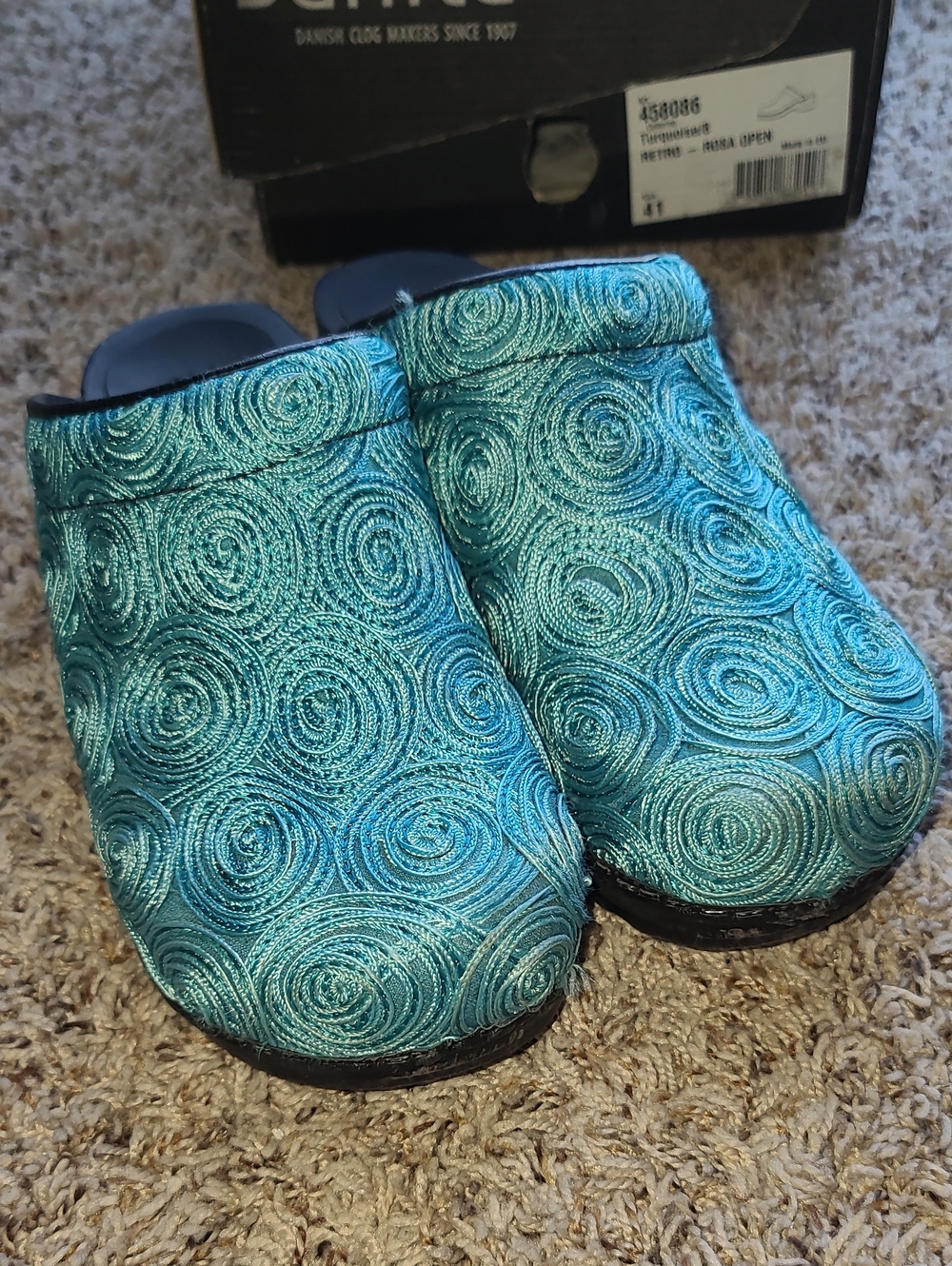 Sanita Teal Swirl Embroidered Clogs